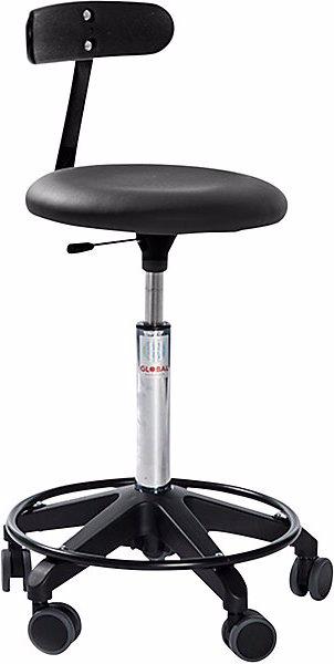 Actual product image Global Stole Industrial stool, height adjustable, with castors and back rest, black, height