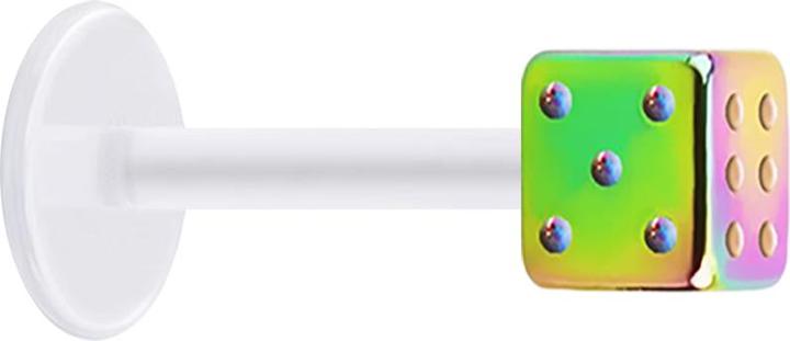 Star Piercing Micro Labret transparent mit Würfel farbig (Bioflex, Chirurgenstahl 316L, ohne Messing)