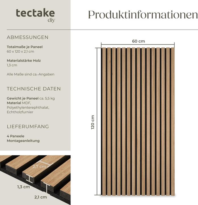 Immagine prodotto tectake Set di pannelli acustici Sonic Wall effetto legno (4 pz.)