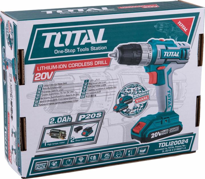 Immagine prodotto Total Trapano avvitatore a batteria, 1x2000mAh, 20V Li-Ion, caricatore 2h (Batteria ricaricabile)