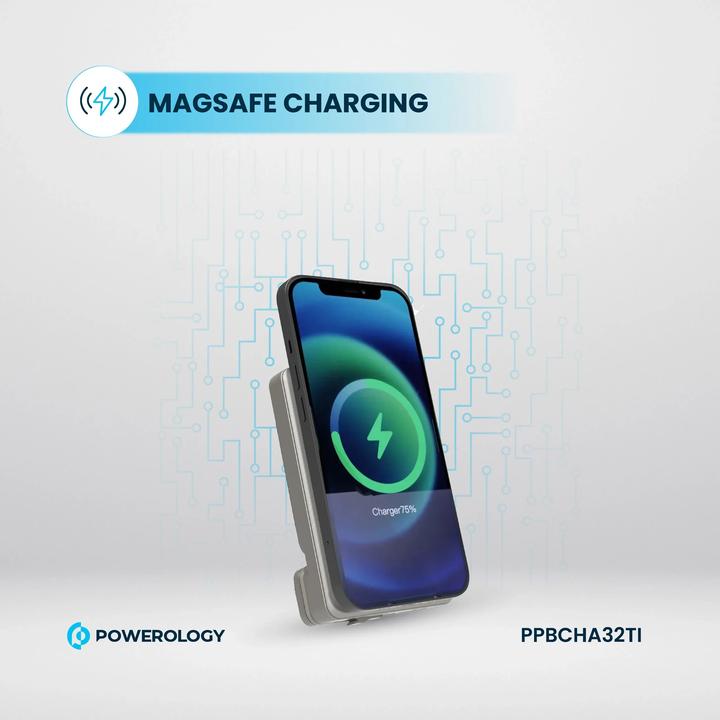 Image du produit Powerology Support voiture 5000mAh Power Bank avec chargeur magnétique sans fil (5000 mAh, 15 W)