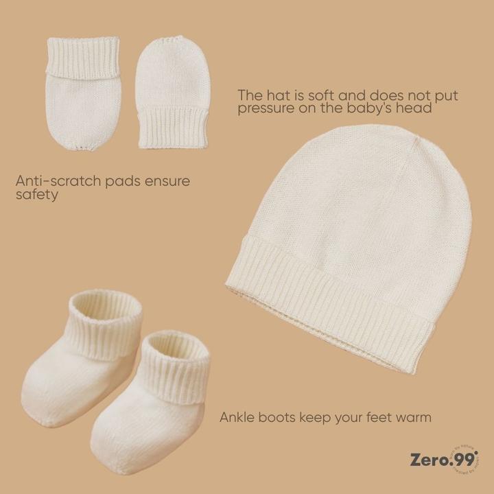 Produktbild Zero.99 Baby Erstlings-Set 3-teilig: Mütze, Fäustlinge & Schühchen. 100% Baumwolle (50, 56, 62)