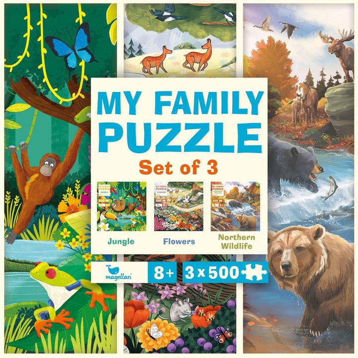 Produktbild My Family Puzzle - Set of 3 - Jungle, Flowers, Northern Wildlife (500 Teile)