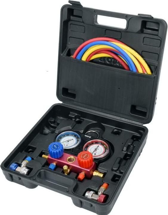 Image du produit Yato Climatiseur professionnel Kit de raccords de manomètre 6 pièces, manomètre 2 voies pour R134a, aide