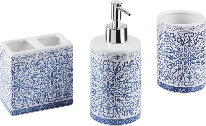 Produktbild Beliani Badezimmer Set 3-teilig Keramik blau / weiss CARORA (8 x 8 x 19 cm)