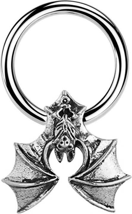 Star Piercing Closure Ring silber Fledermaus silber (Messing, Chirurgenstahl 316L)