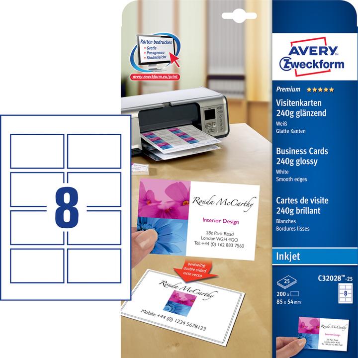 Productafbeelding Avery Premium visitekaartjes, gladde randen, 85x54mm (240 g/m², 25 x, A4)