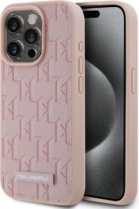 Karl Lagerfeld KLHMP15XPKHPORPP iPhone 15 Pro Max 6,7" hardcase różowy/roze Leer Monogram Metaal L (Apple iPhone 15 Pro Max)