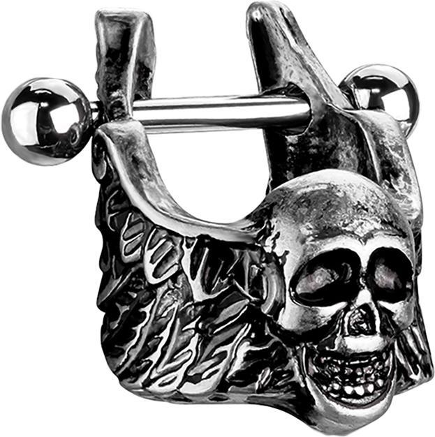 Produktbild Star Piercing Micro Barbell silber Totenkopf mit Flügel (Chirurgenstahl 316L, Messing)