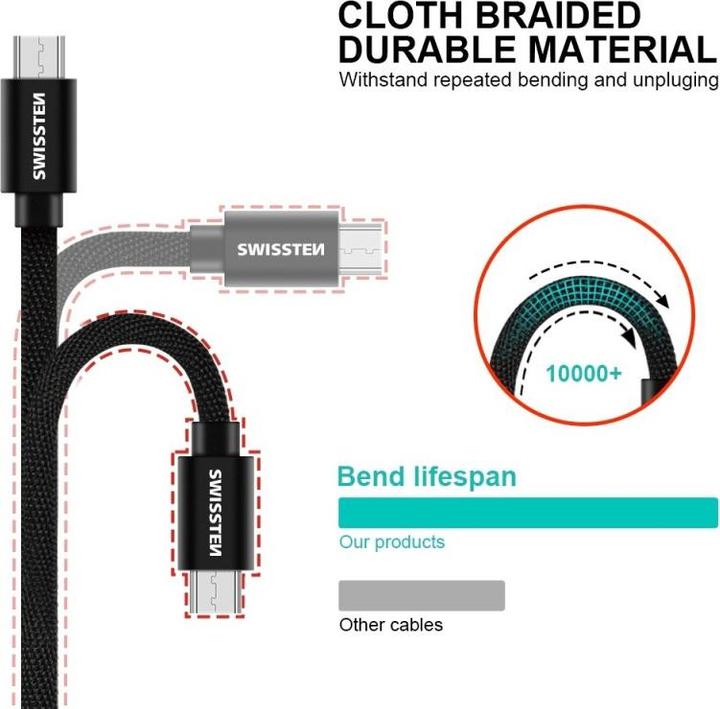 Actual product image Swissten Data cable Textile USB / Micro-USB 2.0 M (2 m)