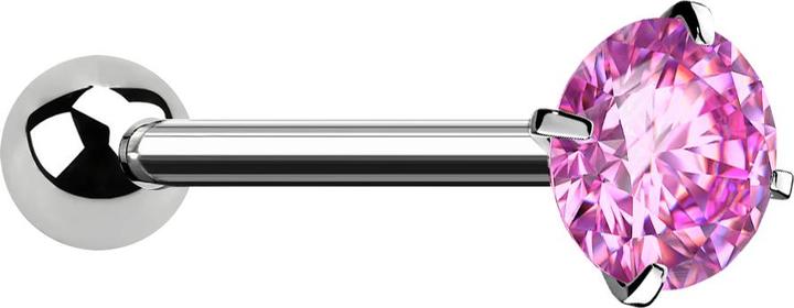 Actual product image Star Piercing Barbell silber mit Kugel und Kristall pink gefasst (without brass, Surgical steel 316L)
