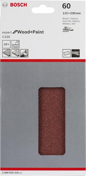 Produktbild Bosch Professional Zubehör Schleifblatt C430, 115 x 230 mm, 60, 14 Löcher, 10er-Pack (60)