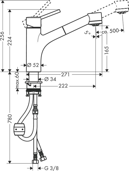 Immagine prodotto hansgrohe Miscelatore monocomando da cucina Talis M52 170, doccia estraibile, 2 tipi di getto