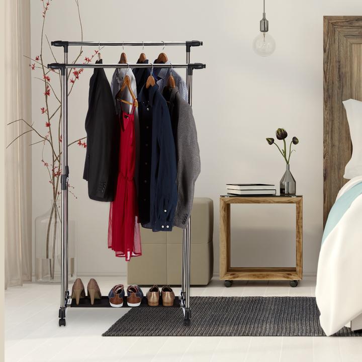 Actual product image Relaxdays Garment Rack with 2 Rails on Wheels