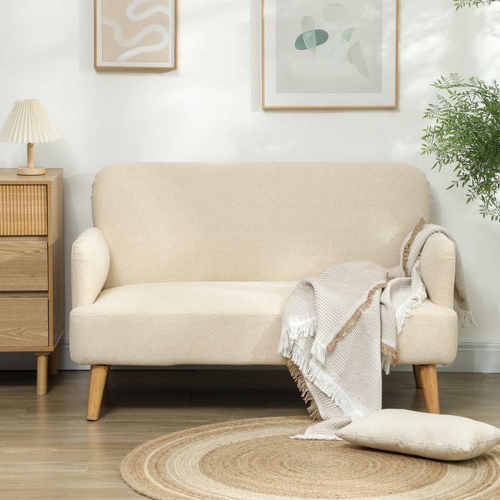 Produktbild Swisshandel24 2 Sitzer Sofa, Kleine Couch mit Samtoptik, Holzbeine für Wohnzimmer Creme (2-Sitzer)
