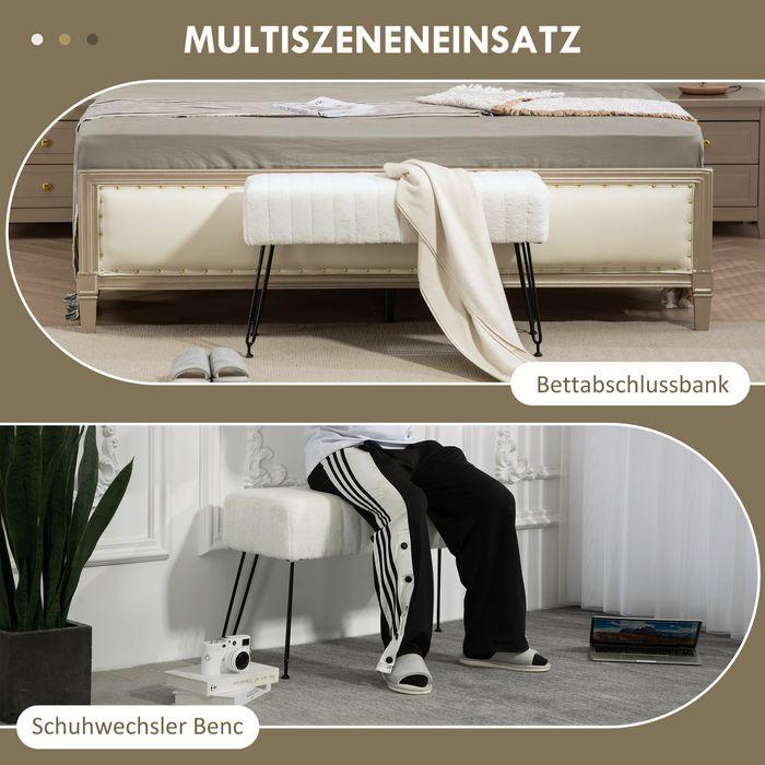 Immagine prodotto Swisshandel24 Panca, pelliccia sintetica, gambe in metallo, panca per scarpe, 82x30x47cm, bianco crema (82 cm)