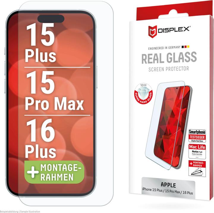 Actual product image Displex Real Glass, 2D Panzerglas (1 Piece, Apple iPhone 16 Plus)