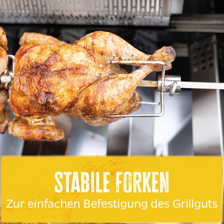 Produktbild Grillfürst Universal Drehspiess / Rotisserie Set aus verchromtem Stahl mit Motor