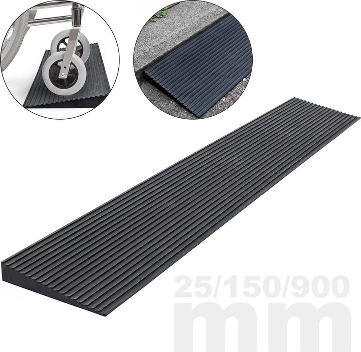Wiltec Türschwellenrampe 900x150x25mm Rollstuhl Rollator Vollgummi Rampe kürzbar