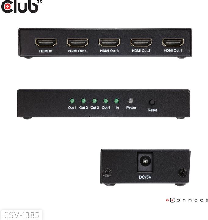 Image du produit Club 3D Club3D HDMI Splitter 1 entrée -> 4 sorties 4K120Hz UHD retail