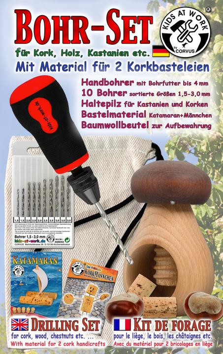 Actual product image Corvus Toys Corvus A600107 - Kids at work, drilling set for cork, wood and chestnuts, craft kit