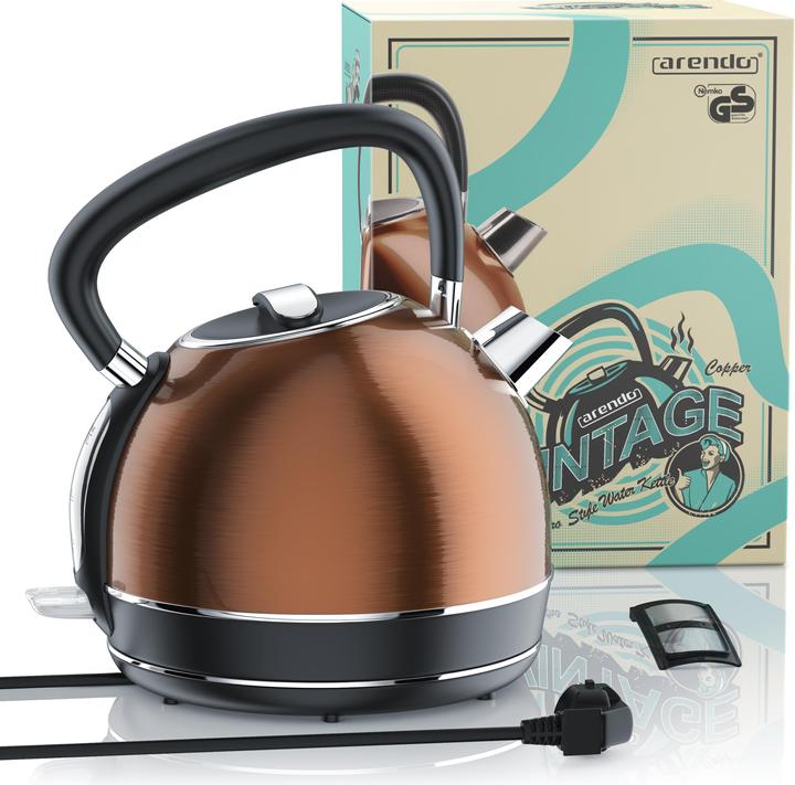 Immagine prodotto Arendo Bollitore da 1,7 l, 2200 W, acciaio inox, stile retrò vintage, protezione contro il (1.70 l)