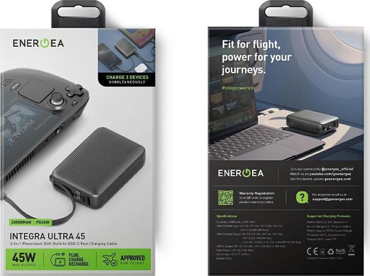 Produktbild Energea PowerBank Integra Ultra 45 20000mAh cable USB-C PD45W grey