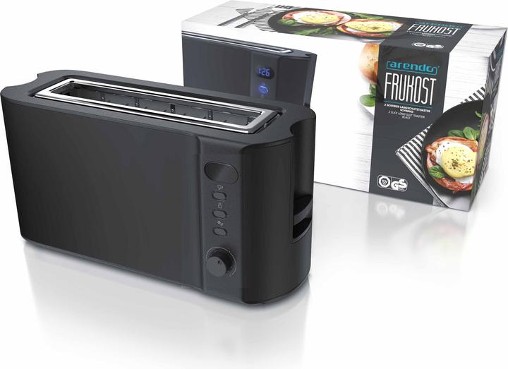 Produktbild Arendo Toaster Edelstahl 2 Scheiben Langschlitz, Brötchenaufsatz, Display mit Restzeitanzeige, Doppelwand
