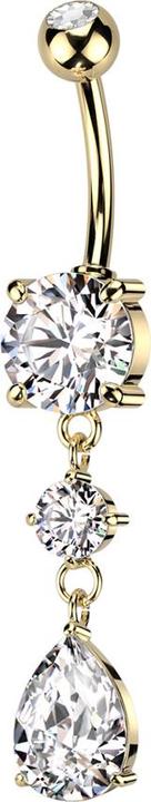 Actual product image Star Piercing Banana gold plated with two balls crystal silver pendant round and drop crystal (Brass, Surgical steel 316L)