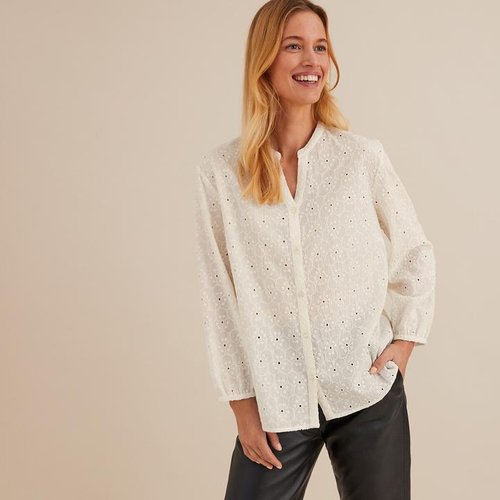 Actual product image Anne Weyburn Blouse with 3/4-length sleeves and eyelet embroidery (44)