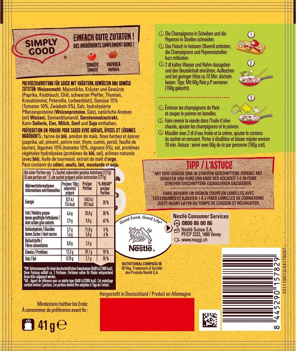 Nutritional values and ingredients Maggi Mix Stroganoff (50 g)