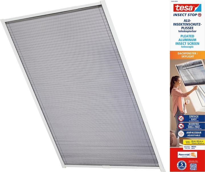 Image du produit tesa Moustiquaire plissée en aluminium pour fenêtre de toit, store à enroulement, télescopique, montage (164 x 102 cm)