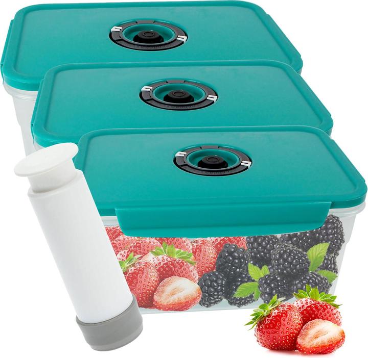Image du produit Excellent Houseware Lot de 3 boîtes de conservation sous vide avec fermeture à clic, incluant une pompe à vide, 1200 ml (1.20 l)