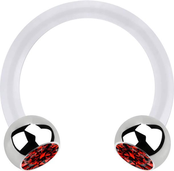 Star Piercing Micro Circular Barbell transparent mit zwei Kugeln silber Kristall rot (Chirurgenstahl 316L, Bioflex, ohne Messing)