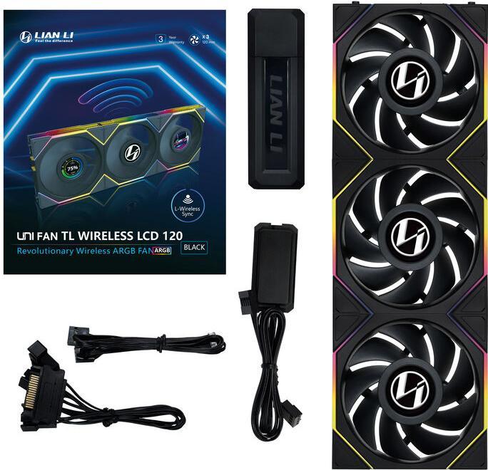 Immagine prodotto Lian-Li UNI FAN TL Wireless LCD Lüfter, ARGB, PWM, 3er-Pack inkl. Controller - 120 mm, schwarz (120 mm, 3 x)