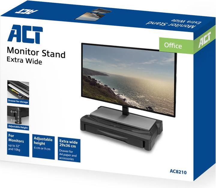 Actual product image Monitor stand extra wide with drawer, up to 10kg, adjustable height, black