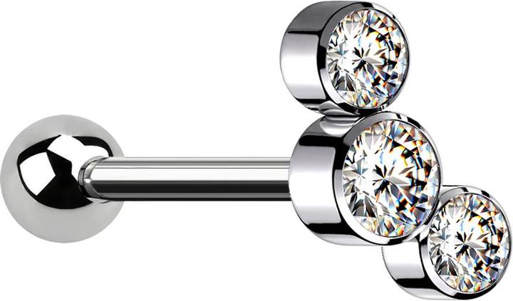 Produktbild Star Piercing Micro Barbell Innengewinde silber mit Kugel und drei Kristalle silber (Titan G23, ohne Messing)