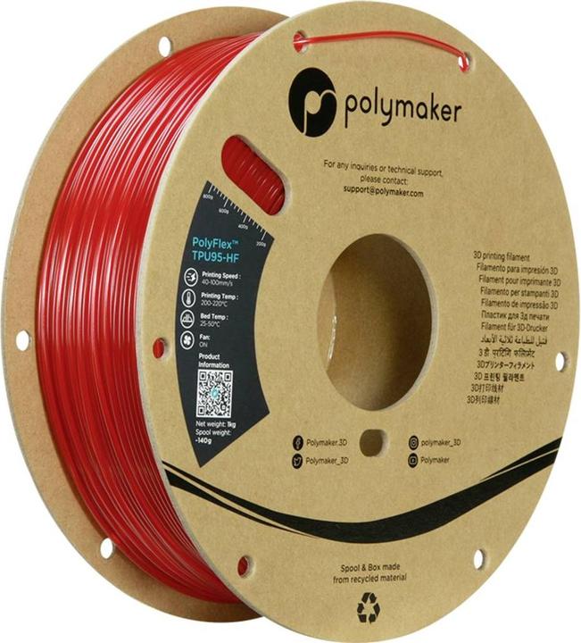 Image du produit Polymaker PD03007 TPU95-HF Filament TPU, Filament souple flexible, Filament haute vitesse, résistant aux UV (TPU, 1.75 mm, 1000 g, Rouge)