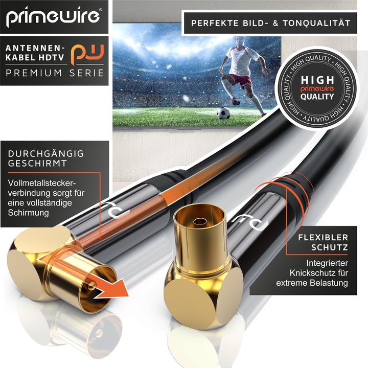Actual product image Primewire Antenna Cable 90° Angled | HDTV Premium Coaxial Cable 135dB / 75 Ohm | FullHD / 4k Ultra HD (85 dB, Antenna cable)