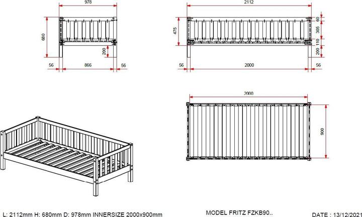 Valeurs nutritives et ingrédients Vipack Lit Fritz avec caisson coulissant (90 x 200 cm)