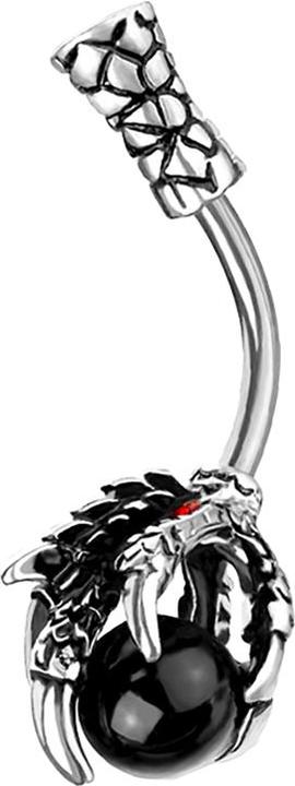 Star Piercing Banane silber Drachenklaue mit rotem Kristall und Kristallkugel schwarz (Messing, Chirurgenstahl 316L)
