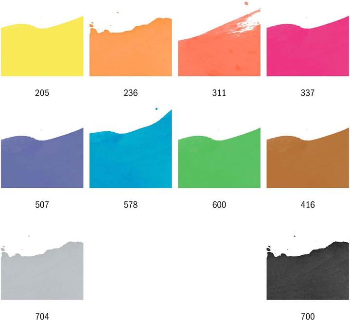 Image du produit Talens Ensemble Ecoline (Jaune citron, Magenta, Bleu ciel, Green, Noir, Grey, Orange vif, Vermillon, Sépia, Violet outremer, 300 ml)