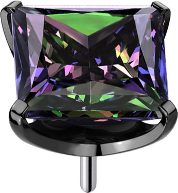 Star Piercing Threadless schwarz mit quadratischem Kristall dunkel multicolor gefasst (ohne Messing, Titan G23)