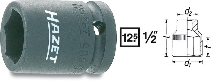 Image du produit HAZET Douille à chocs ∙ 6 pans 900S-13 ∙ Carré creux 12,5 mm (1/2 pouce) ∙ Profil Traction à 6 pans… (13 mm)