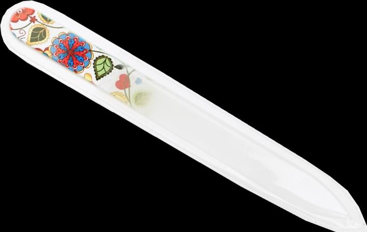 Image du produit Lime en verre - double face, gravée dans du verre trempé, fleurs, longueur : 13,5cm