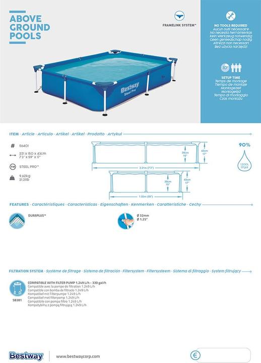 Produktbild Bestway Steel Pro (221 x 150 x 43 cm)