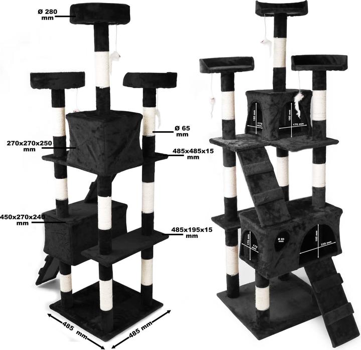 Actual product image Wiltec Cat Tree Scratching Post Climbing Tree in Black 170cm with Platforms Caves and Ramps (170 cm, Black)