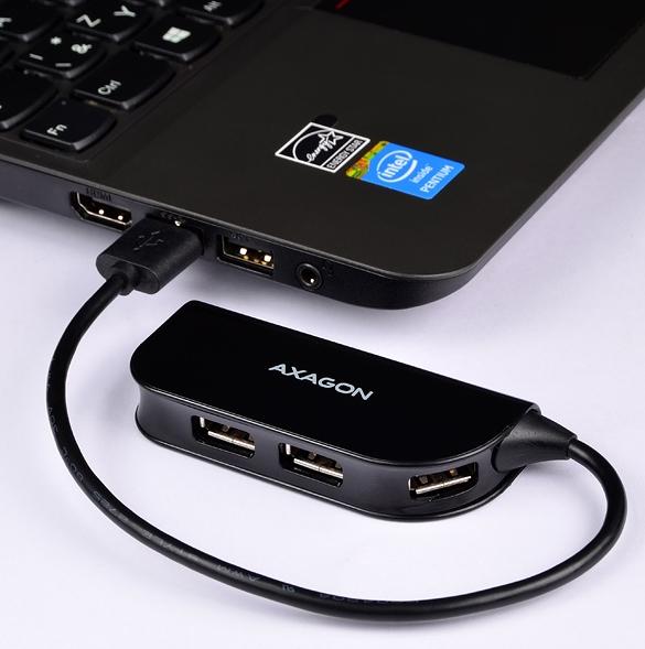 Actual product image Axagon HUE-X4B - USB 2.0 - USB 2.0 - 480 Mbit/s - Black - 0.2 m - USB (USB-A, 4 Ports)