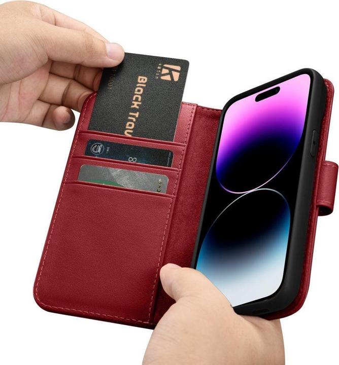 Produktbild iCarer Magazin Wallet Case 2 in1 iPhone 14 Pro Leder Flip Case AntiRFID rot (WMI14220726-RD) (Apple iPhone 14 Pro)