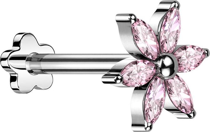 Image du produit Star Piercing Micro Threadless Labret Blume silber Blume silber Kristalle pink (Titane G23, sans laiton)